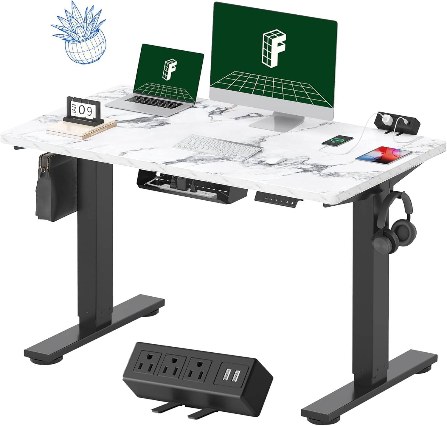 EN2 Height Adjustable Electric Standing Desk with Power Strip - Estalios