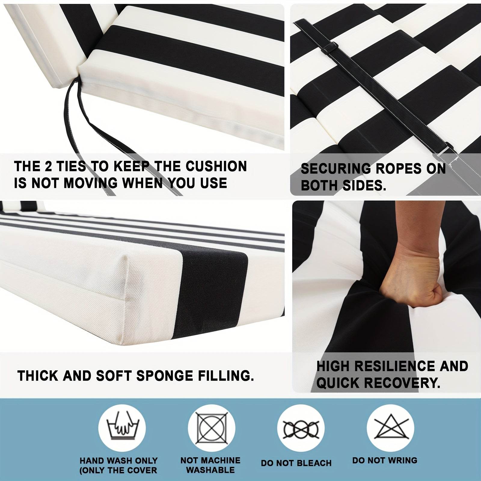 2PCS Patio Lounge Chair Cushions w/ Ties for Outdoor Comfort - Estalios