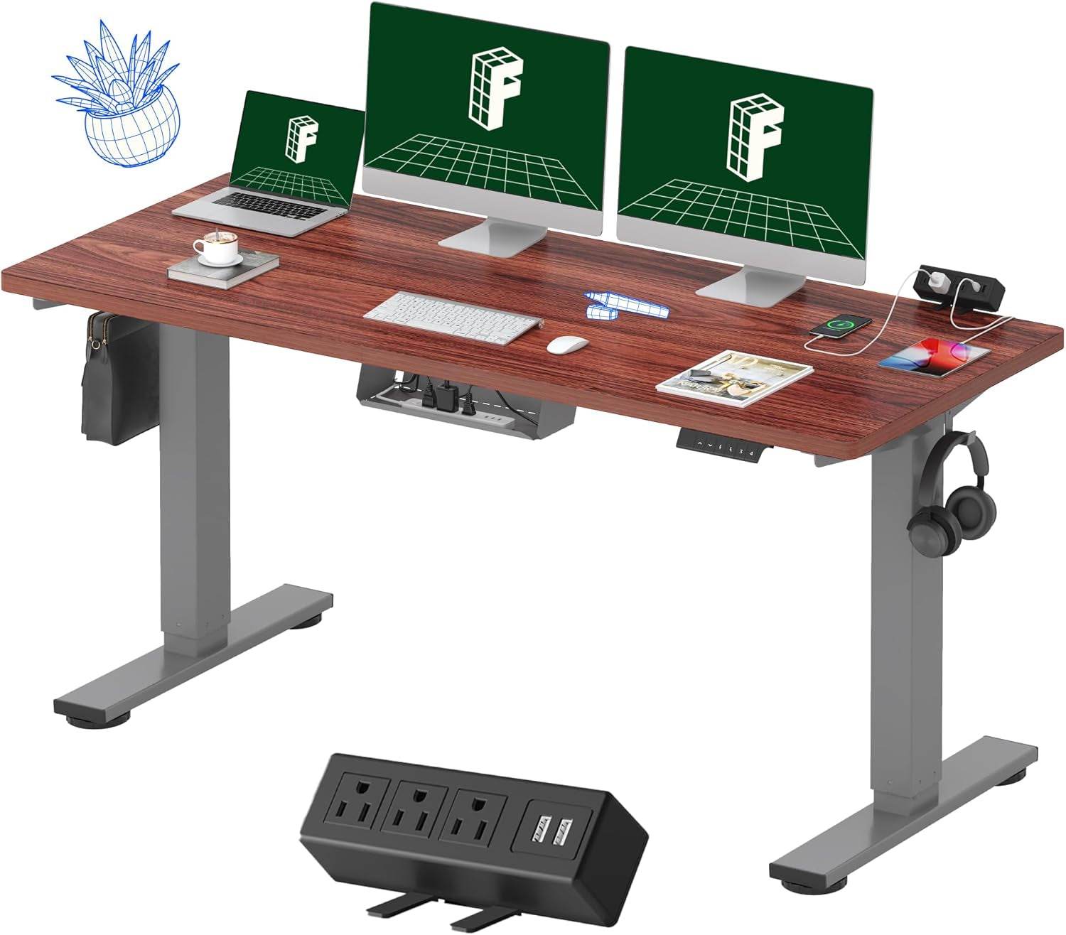 EN2 Height Adjustable Electric Standing Desk with Power Strip - Estalios