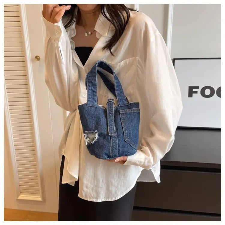 Lady’s Fashion Denim Portable Bucket Bag