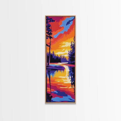 Twilight River, Colorful Reflection, Bold Landscape, Framed Canvas Print, Nature Lover Gift, Vibrant Home Art, Large Wall Art, Boho