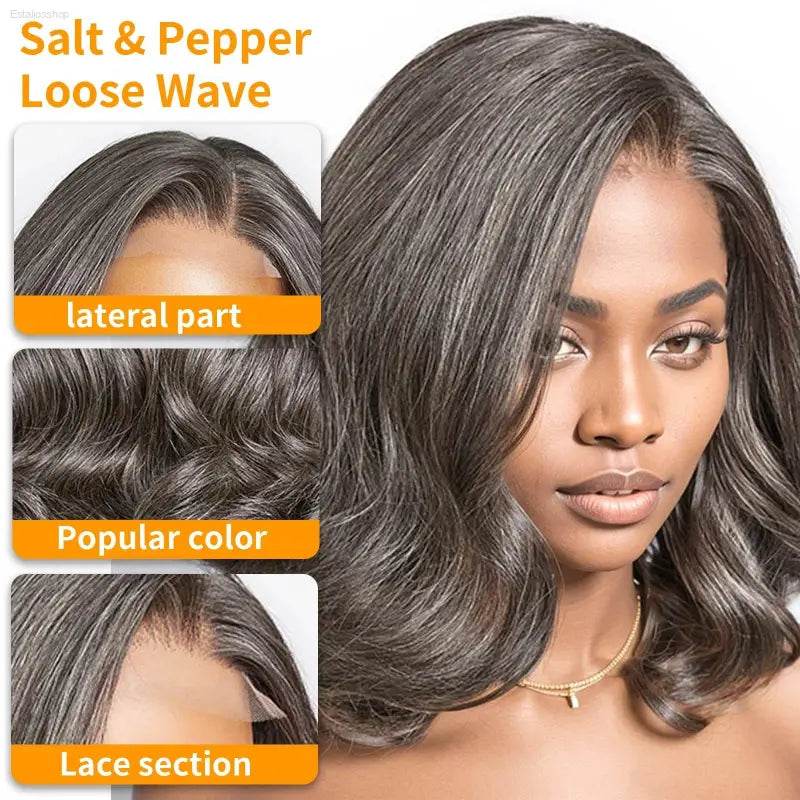 10 Inch Salt and Pepper Body Wave Short Bob Wig for Women - Estalios