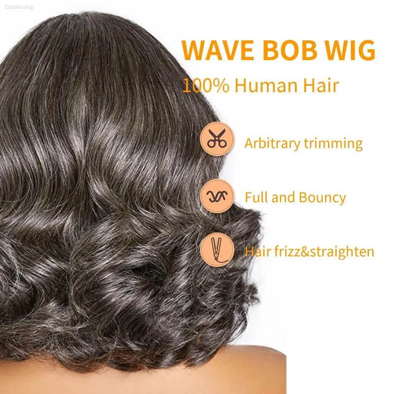 10 Inch Salt and Pepper Body Wave Short Bob Wig for Women - Estalios