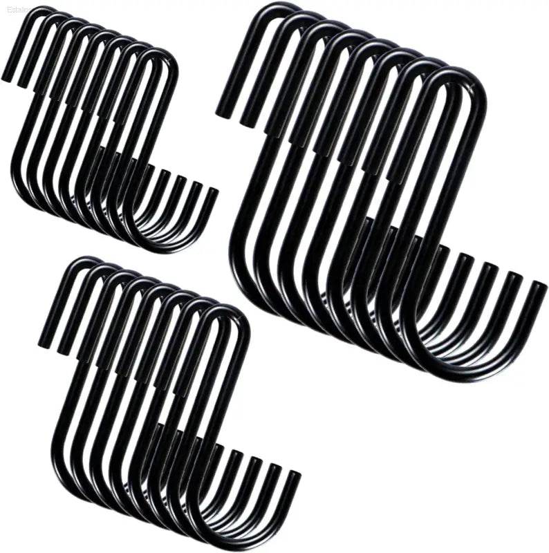10 Pack Heavy Duty Black S Hooks - Versatile Hanging Solution for Kitchen, Bathroom, Bedroom & Office - Perfect for Pots, Pans, Coats, Bags & Plants - Estalios