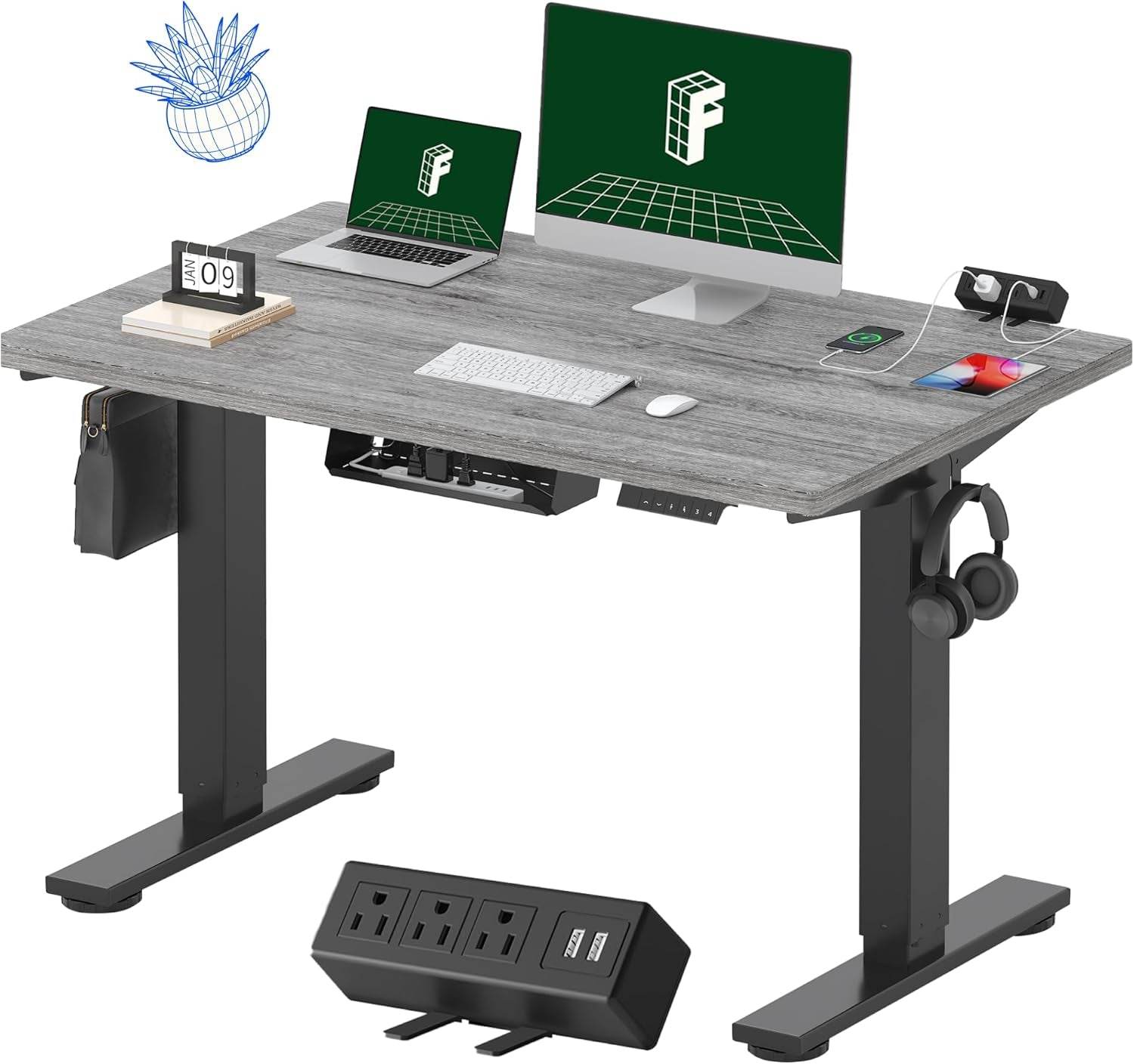 EN2 Height Adjustable Electric Standing Desk with Power Strip - Estalios