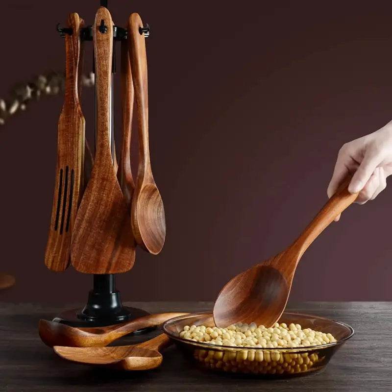 Premium BOKALAKA 12-Piece Wooden Kitchen Utensils Set - Perfect for Cooking & Serving! - Estalios
