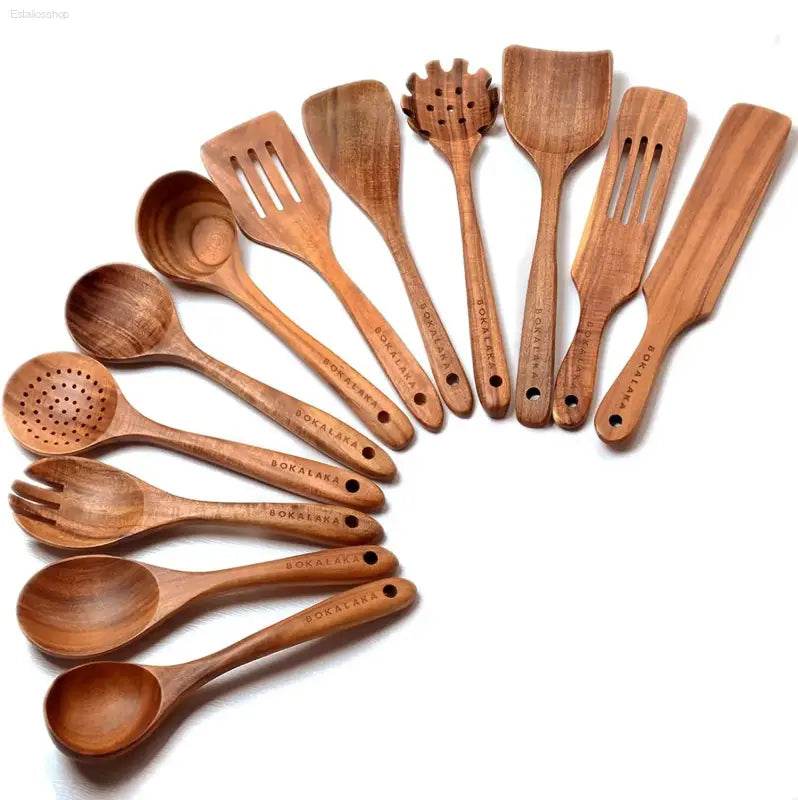 Premium BOKALAKA 12-Piece Wooden Kitchen Utensils Set - Perfect for Cooking & Serving! - Estalios