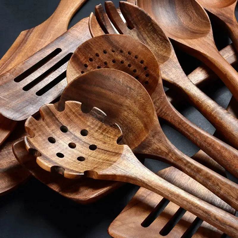 Premium BOKALAKA 12-Piece Wooden Kitchen Utensils Set - Perfect for Cooking & Serving! - Estalios