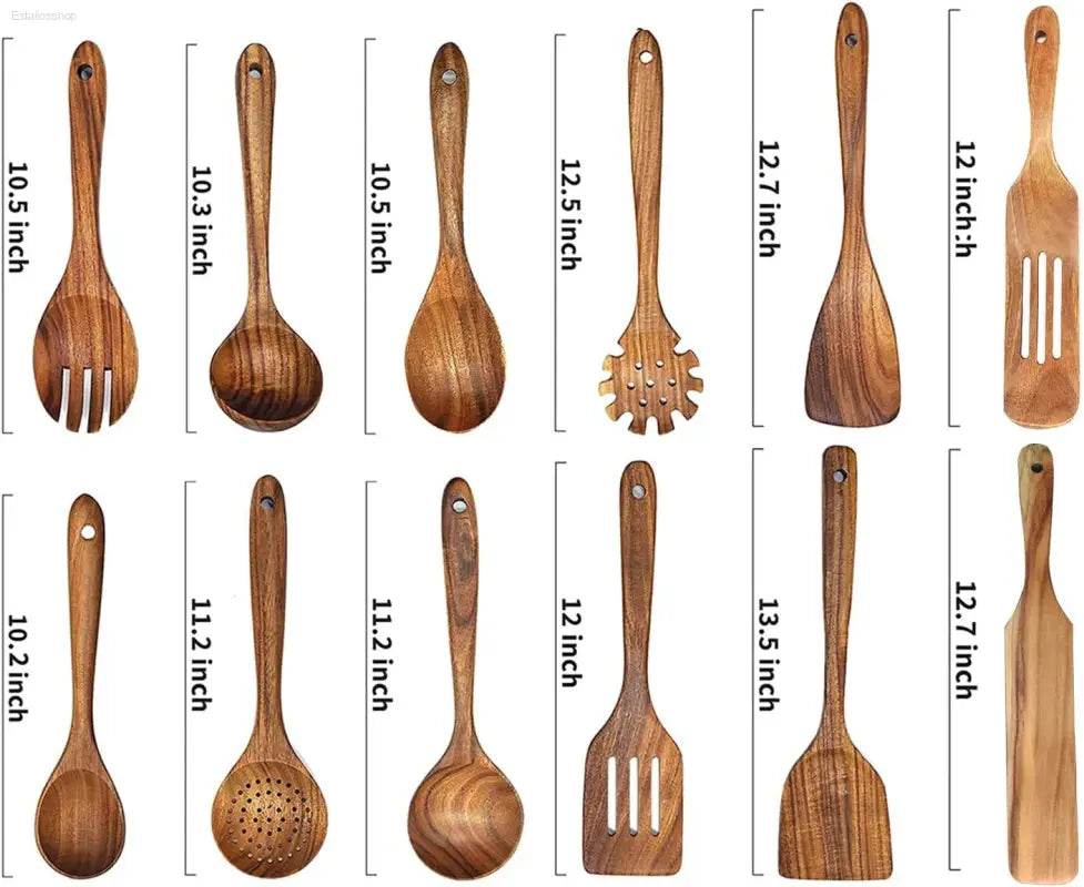 Premium BOKALAKA 12-Piece Wooden Kitchen Utensils Set - Perfect for Cooking & Serving! - Estalios