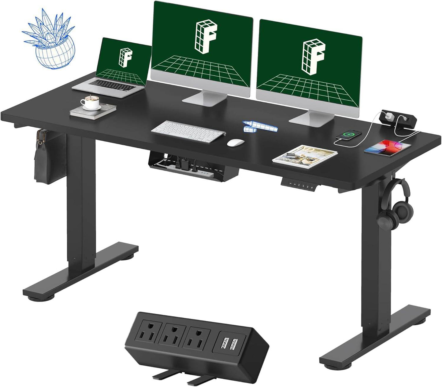 EN2 Height Adjustable Electric Standing Desk with Power Strip - Estalios