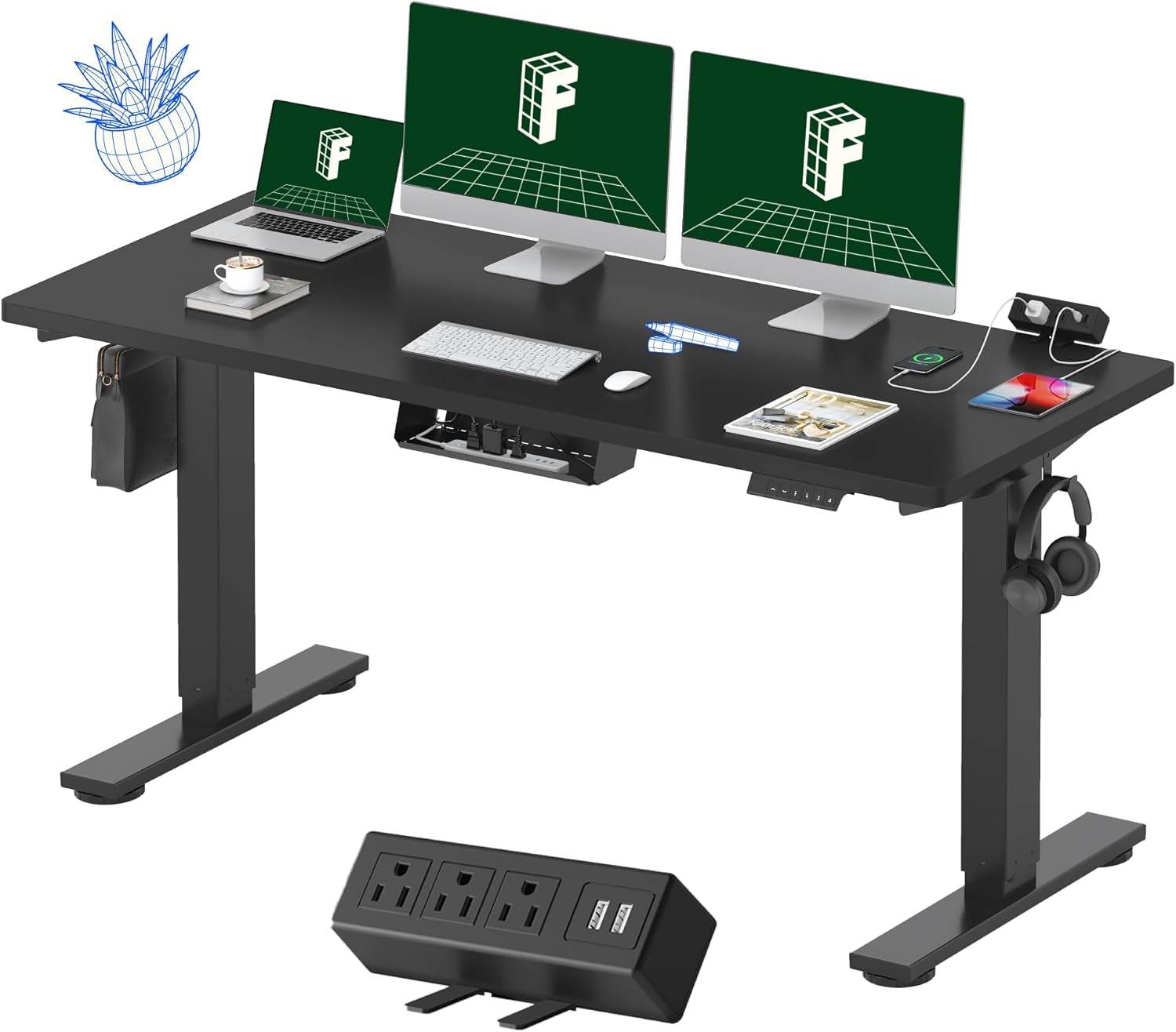 EN2 Height Adjustable Electric Standing Desk with Power Strip - Estalios