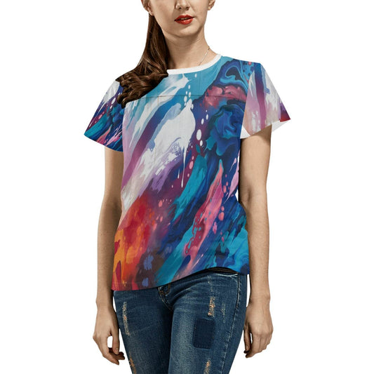 Women's All Over Print T-shirt Collar solid color（Made in Queen，Ships to USA Only） - Estalios