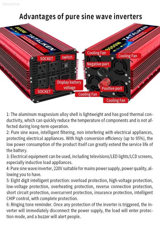 12V To 110V AC Pure Sine Power Inverter 3500W Solar Accessory - Estalios