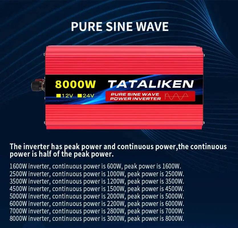 12V To 110V AC Pure Sine Power Inverter 3500W Solar Accessory - Estalios