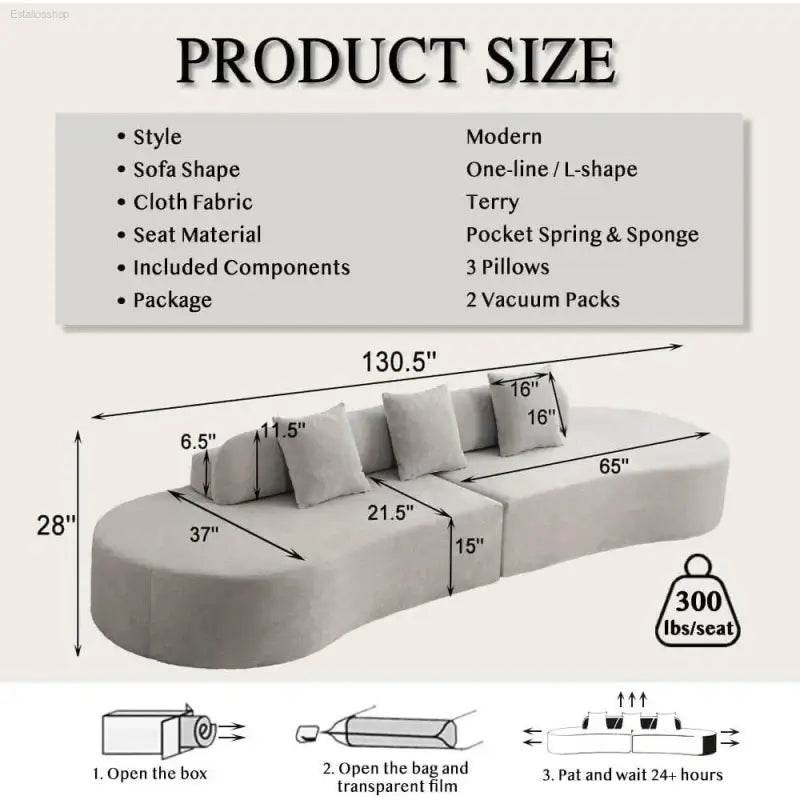 130.5'' Modern Cloud Sofa Couch with 3 Comfy Pillows - Estalios