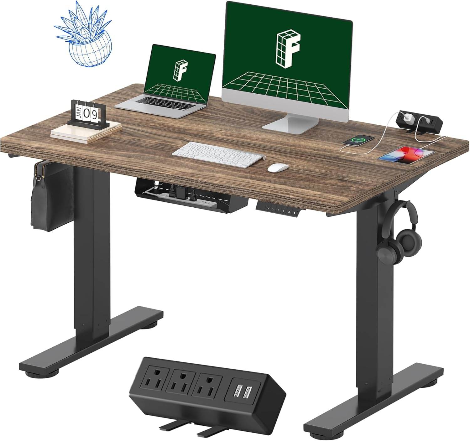 EN2 Height Adjustable Electric Standing Desk with Power Strip - Estalios