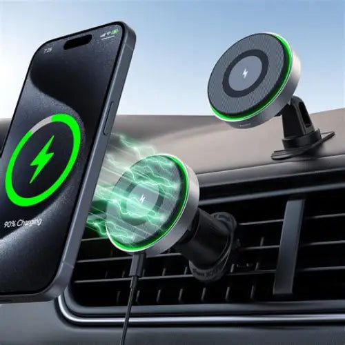 15W Magnetic Wireless Car Cell Phone Charger & Mount – Secure Fast and Hands-Free! - black