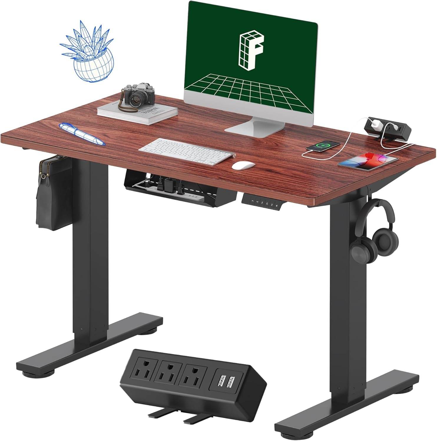 EN2 Height Adjustable Electric Standing Desk with Power Strip - Estalios