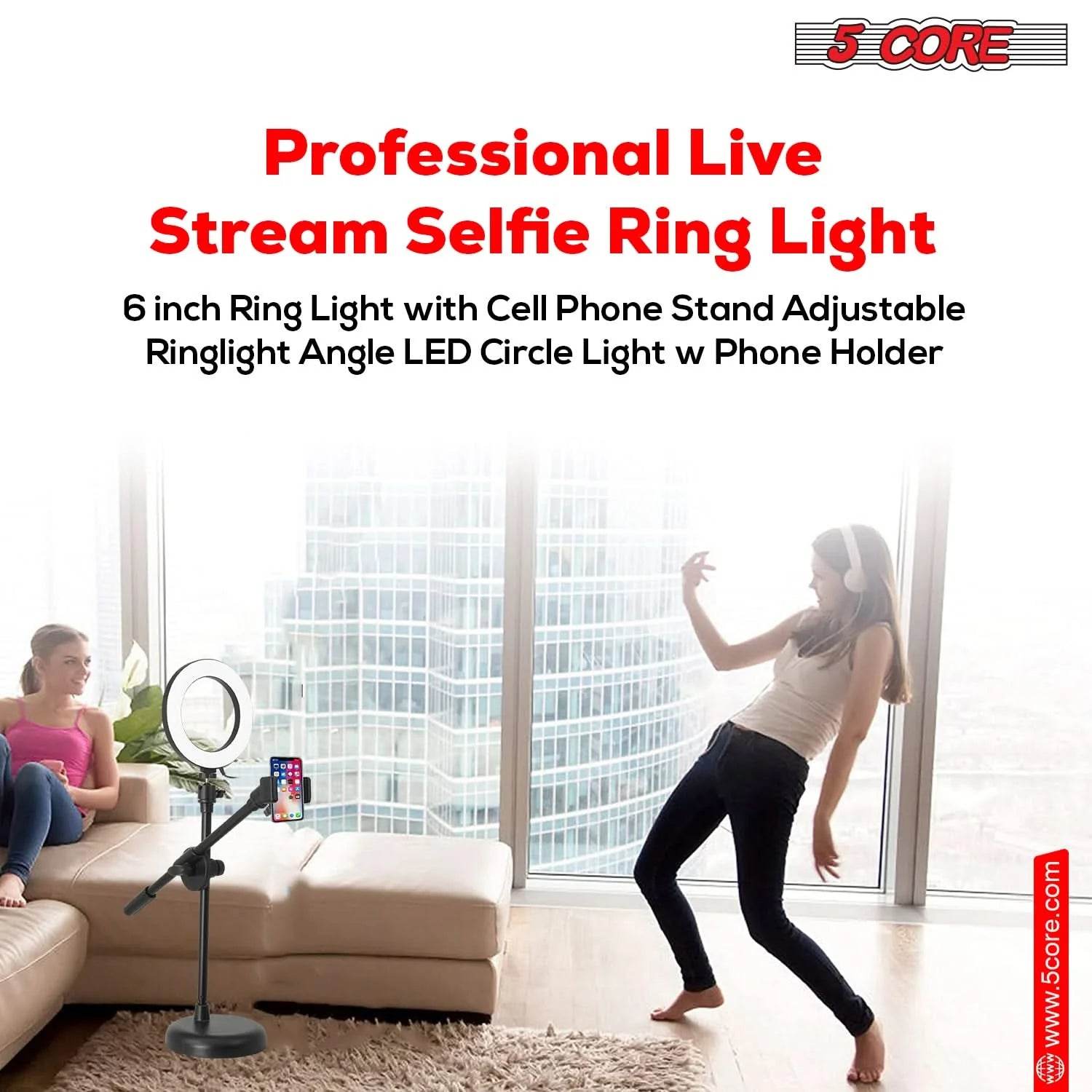 Adjustable 5Core 6 Inch Ring Light with Phone Stand - Estalios
