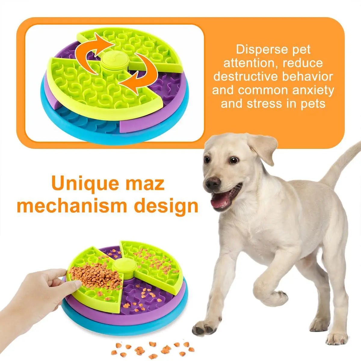 Interactive pet food puzzle feeder with anti choking puzzle design for dogs and cats