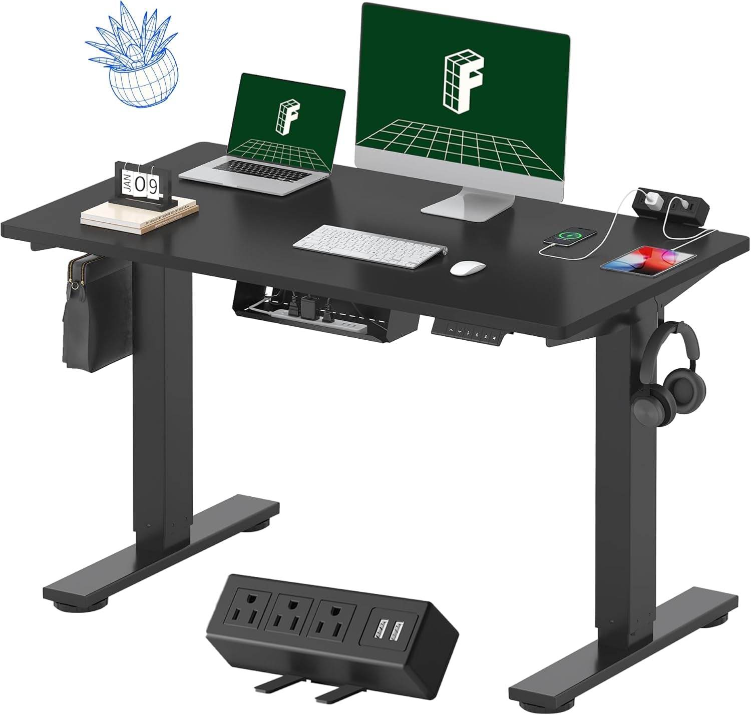 EN2 Height Adjustable Electric Standing Desk with Power Strip - Estalios