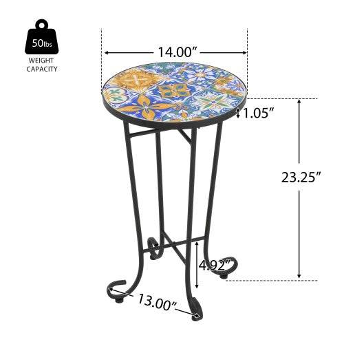 Colorful Patio Side Table with Ceramic Tile Top - Estalios