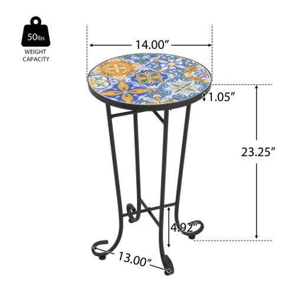 Colorful Patio Side Table with Ceramic Tile Top - Estalios