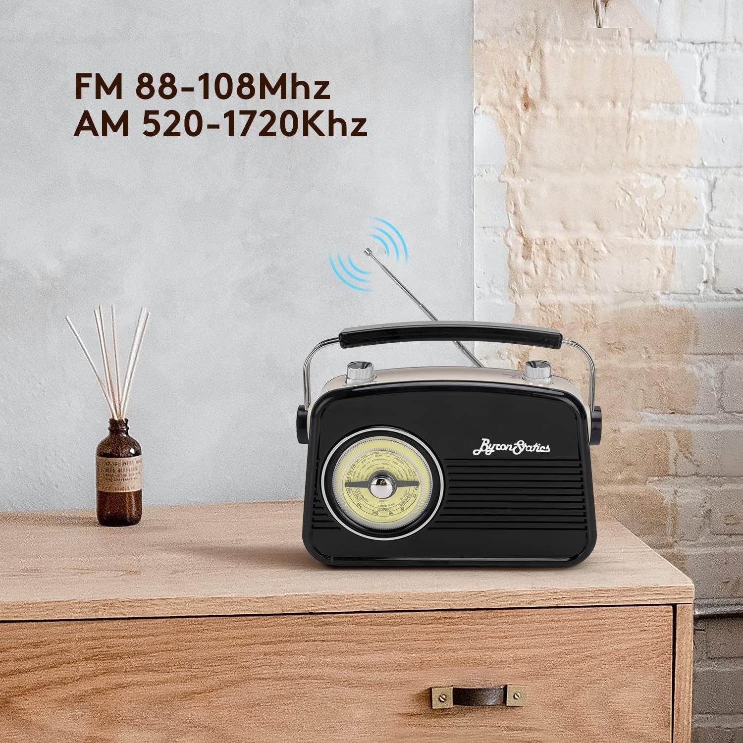 Black AM FM Radio - Portable Vintage Radio With Headphone Jack - Estalios