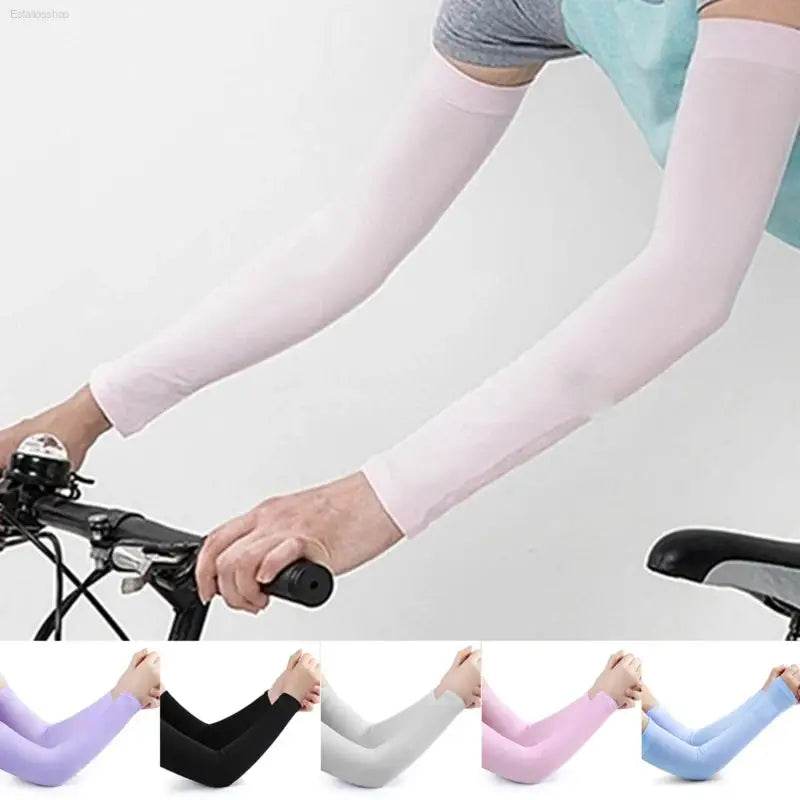1Pair Ice Silk Sleeve Sunscreen Cuff Arm Sleeves Uv Sun Protect Anti-Slip Summer Men Women Gloves Outdoor Riding Arm Cover - Estalios