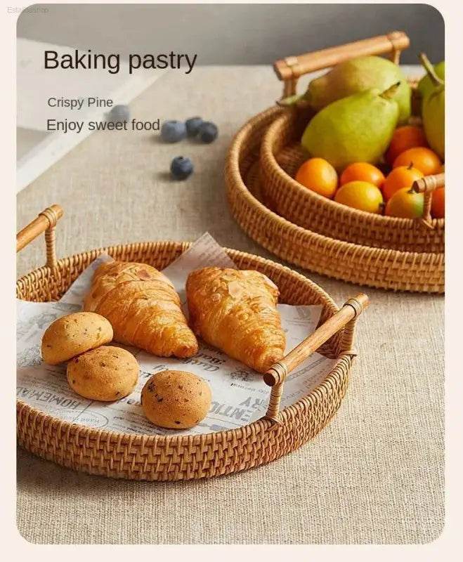 Woven rattan serving trays.