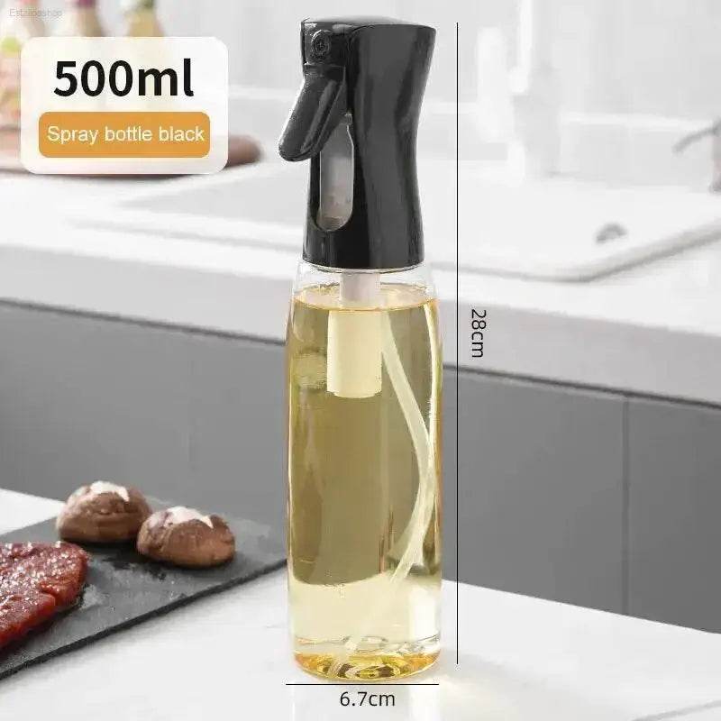 Black spray bottle with clear body.
