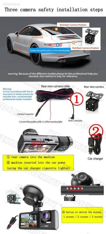2/3 Channel Dash Cam for Car Front And Rear 1080P Video - Estalios