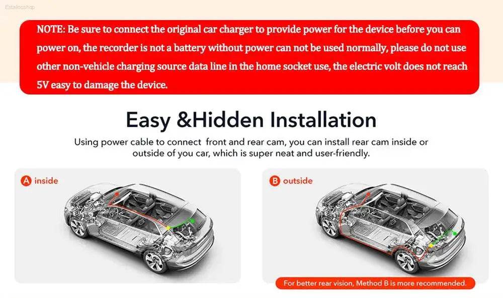 2/3 Channel Dash Cam for Car Front And Rear 1080P Video - Estalios