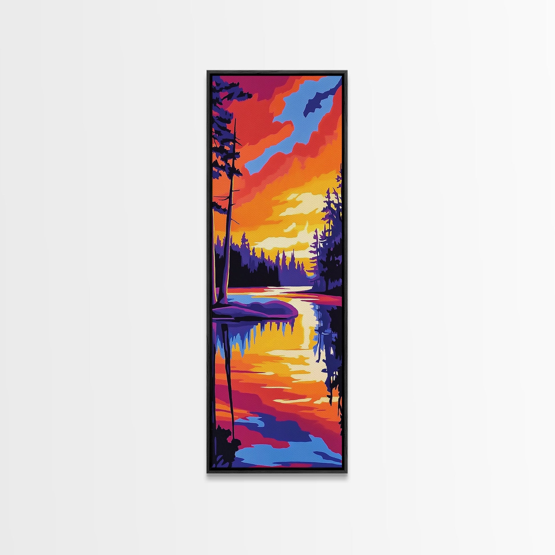 Twilight River, Colorful Reflection, Bold Landscape, Framed Canvas Print, Nature Lover Gift, Vibrant Home Art, Large Wall Art, Boho