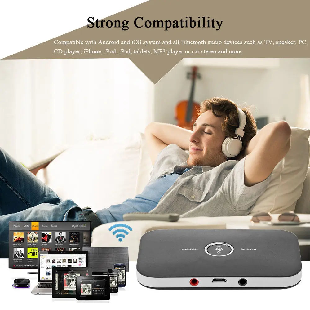 2 in 1 Bluetooth 4.1 Audio Transmitter & Receiver for car stereo with 600mAh battery