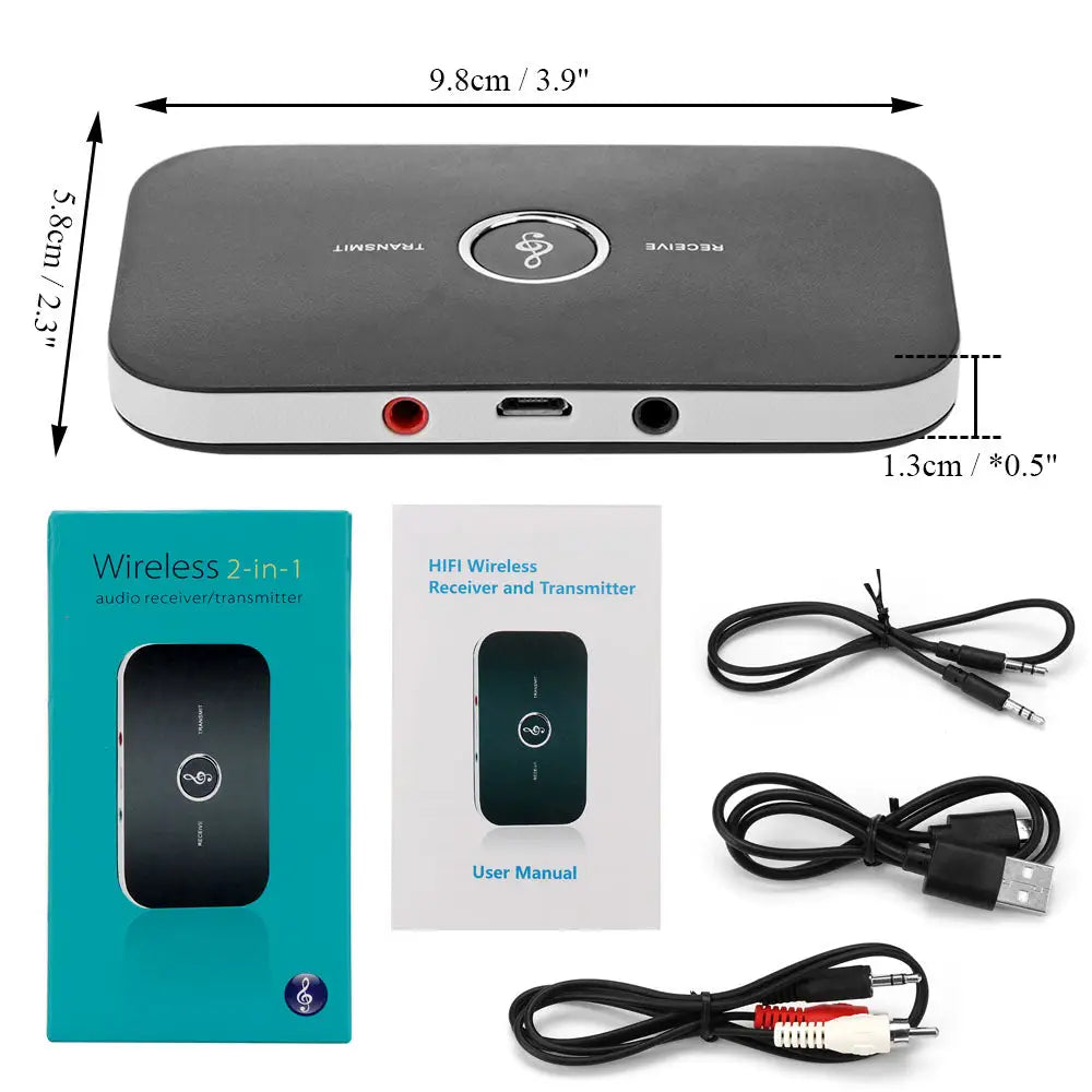 Black Bluetooth 4.1 transmitter and receiver for car stereo with accessories and 600mAh battery