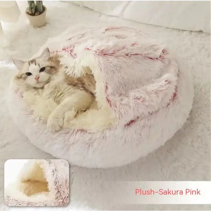 2 In 1 Dog And Cat Bed Pet Winter Bed Round Plush Warm Bed House Soft Long Plush Pets Bed Pet Products