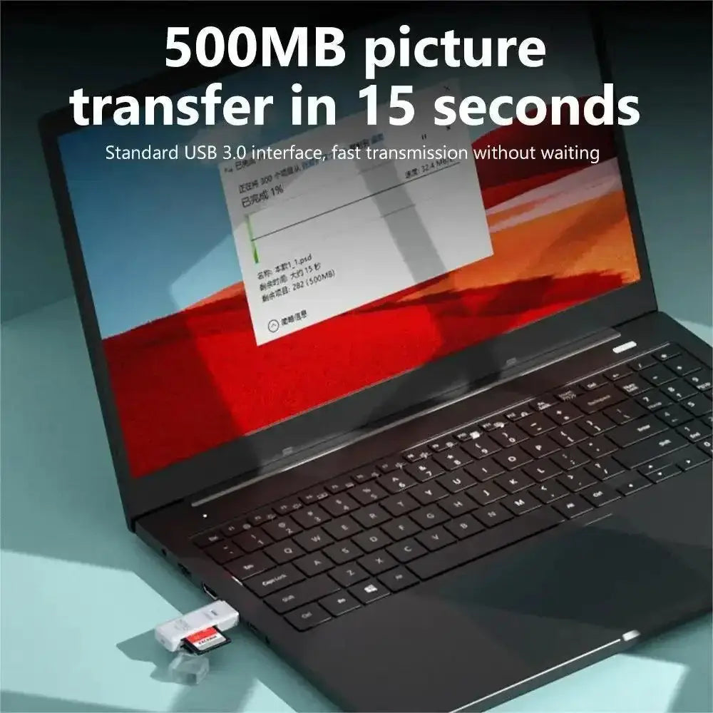 Laptop with 2-in-1 high-speed USB card reader showcasing its multi functional design