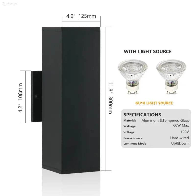 2-Pack Outdoor Wall Light IP65 Waterproof GU10 Sconce Black - Estalios