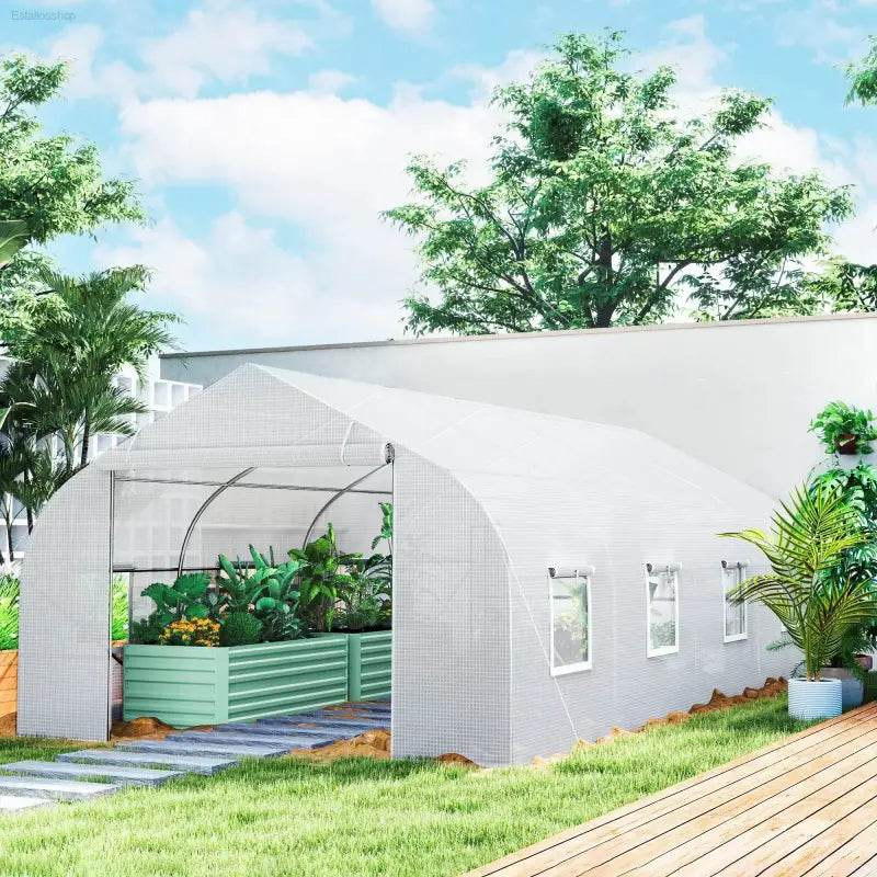 20' X 10' X 7' Greenhouse Large Walk-In Gardening White - Estalios