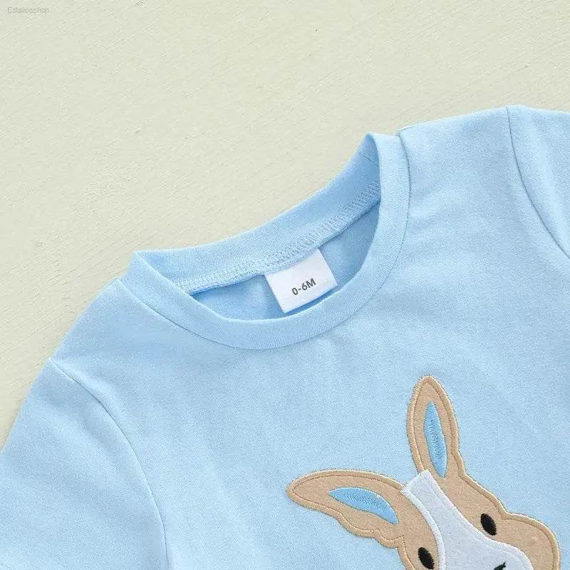 2024-11-25 Lioraitiin 0-3Y Toddler Baby Boy Easter Outfit Bunny/Cross Short Sleeve T-shirt Plaid Shorts 2pcs Summer Set - Estalios