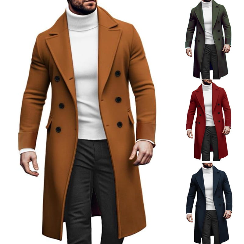 Men’s Woolen Large Overcoat Male Double-breasted Coat