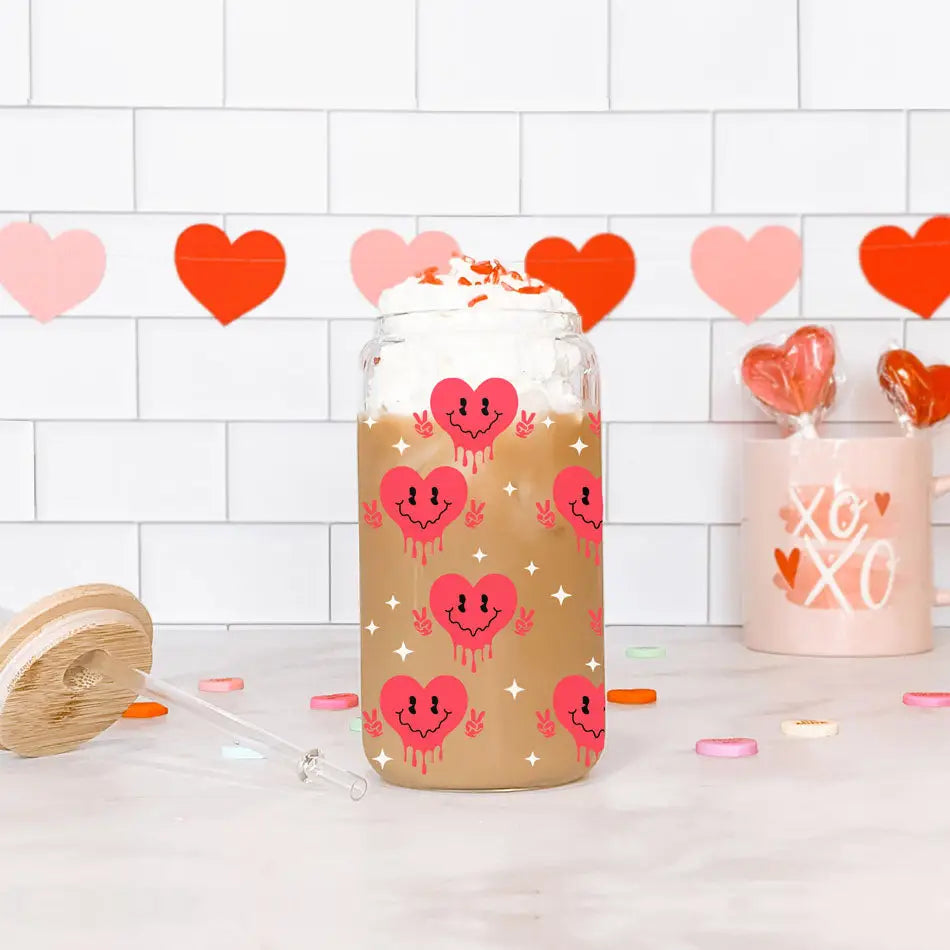 Heart-patterned glass with whipped cream for the 20oz Badass Bougie drink lover