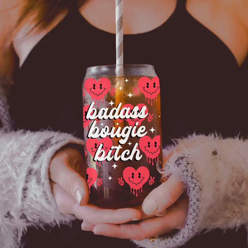 20oz Badass Bougie Heart Glass with straw for the ultimate bougie bitch vibes