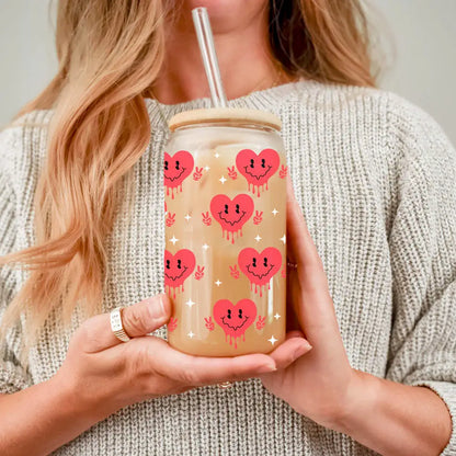 Heart-patterned glass tumbler with straw for the ultimate 20oz Badass Bougie vibe