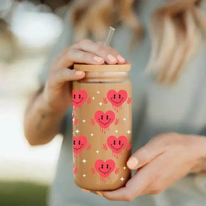 Heart Vibes Glass Tumbler for Joyful Sipping Everyday - Estalios
