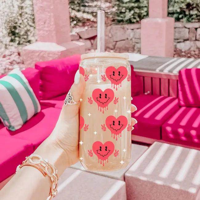Heart Vibes Glass Tumbler for Joyful Sipping Everyday - Estalios