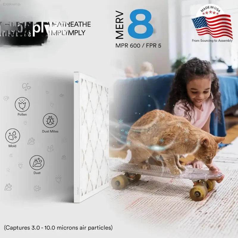 20x20x1 Air Filter, Merv 8, MPR 600, 6 Pack for Cleaner Air - Estalios