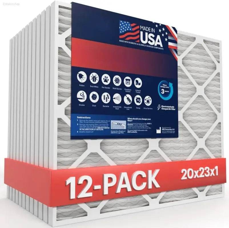 20x23x1 Air Filter 13 (12-Pack) - USA Made Allergy Filters - Estalios