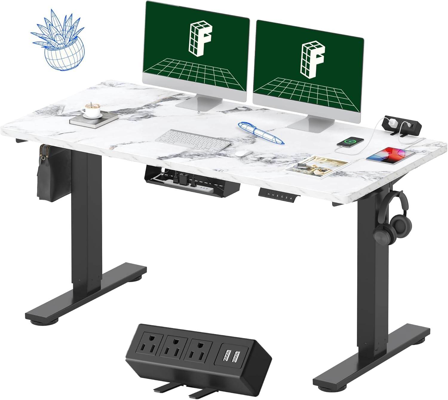 EN2 Height Adjustable Electric Standing Desk with Power Strip - Estalios